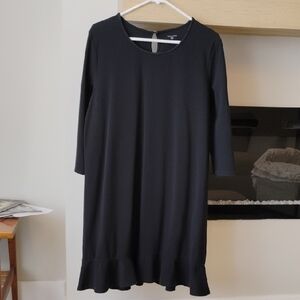 Garnet Hill 3/4 Sleeve Ruffle-Hem Organic Cotton Black Dress Women's Size Large